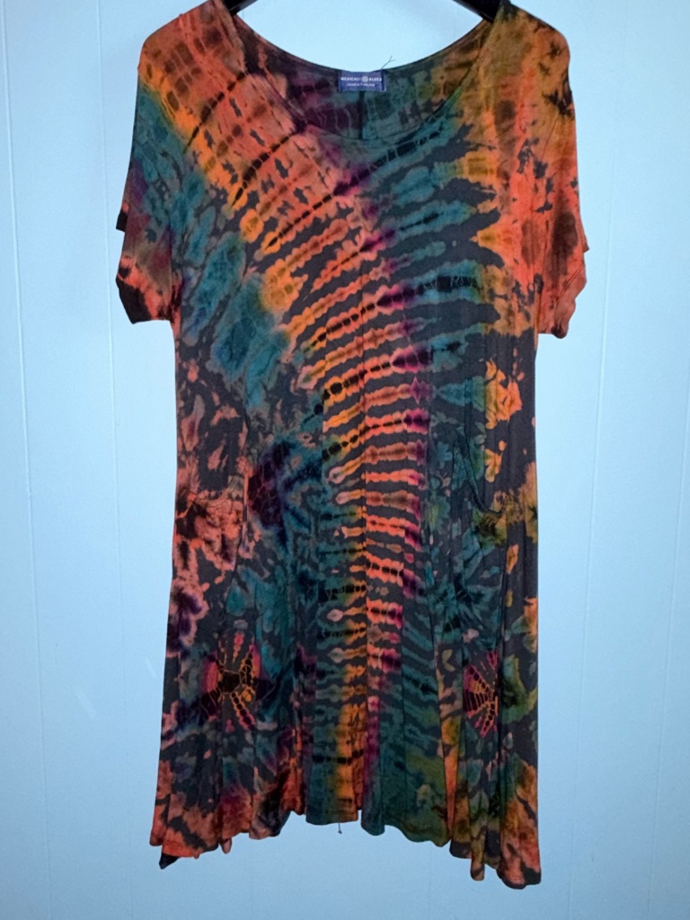 Earthy Tie-Dye Short Sleeve Dress with Pockets